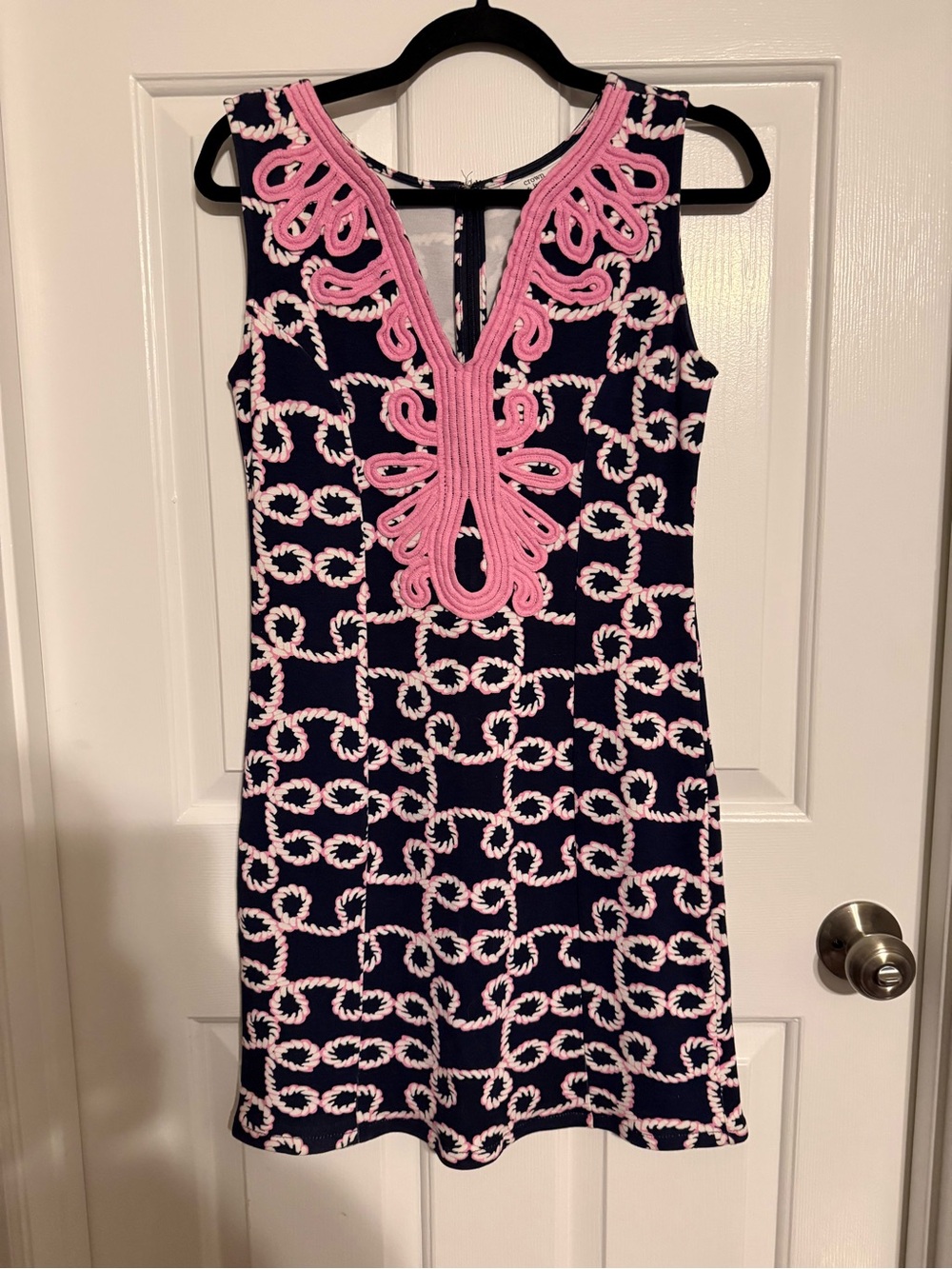 Crown & Ivy Petite PP Navy Pink Rope Print Soutache Embroidery Shift Dress